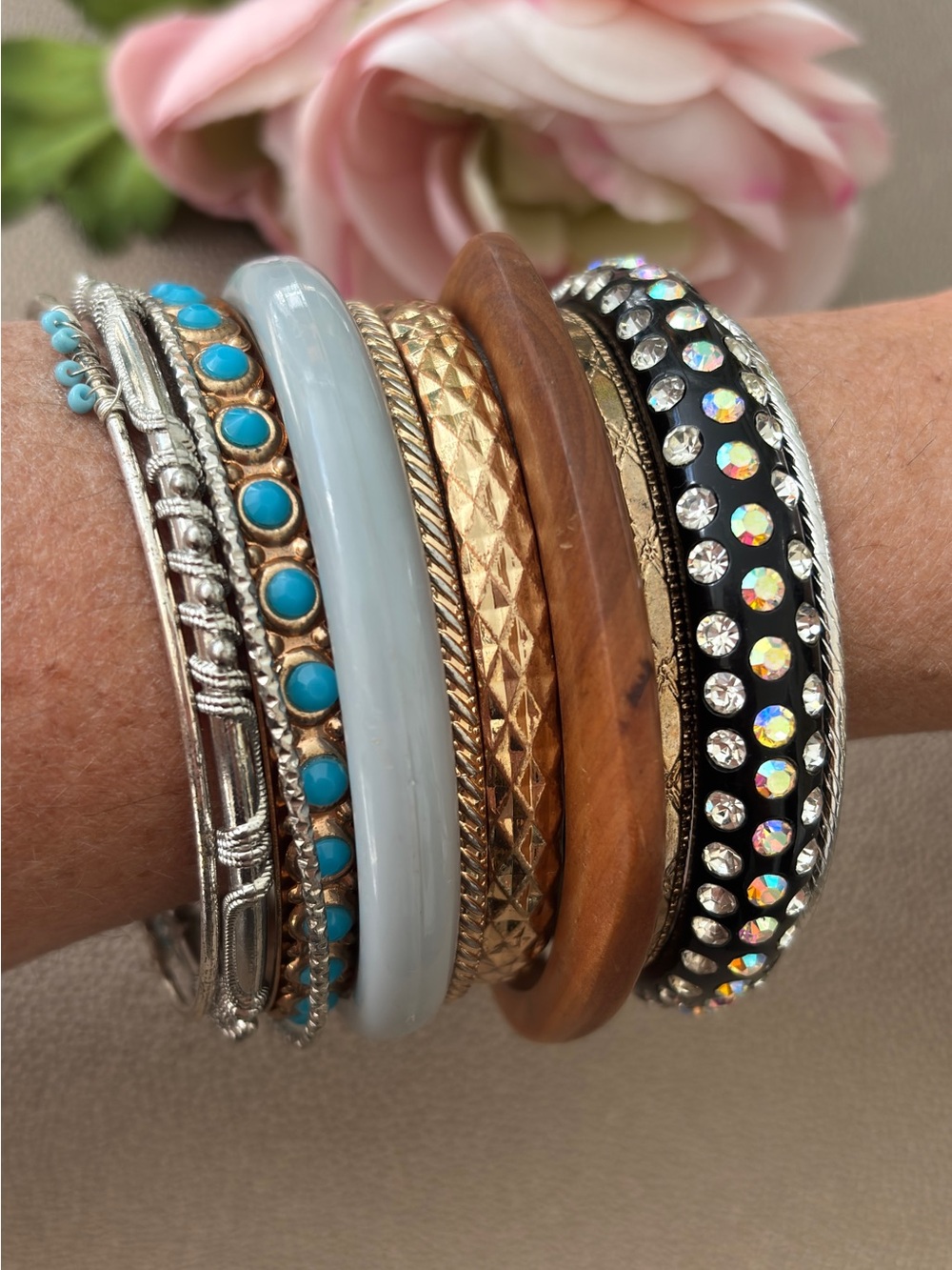 Stack of Vintage Bangle Bracelets, 12